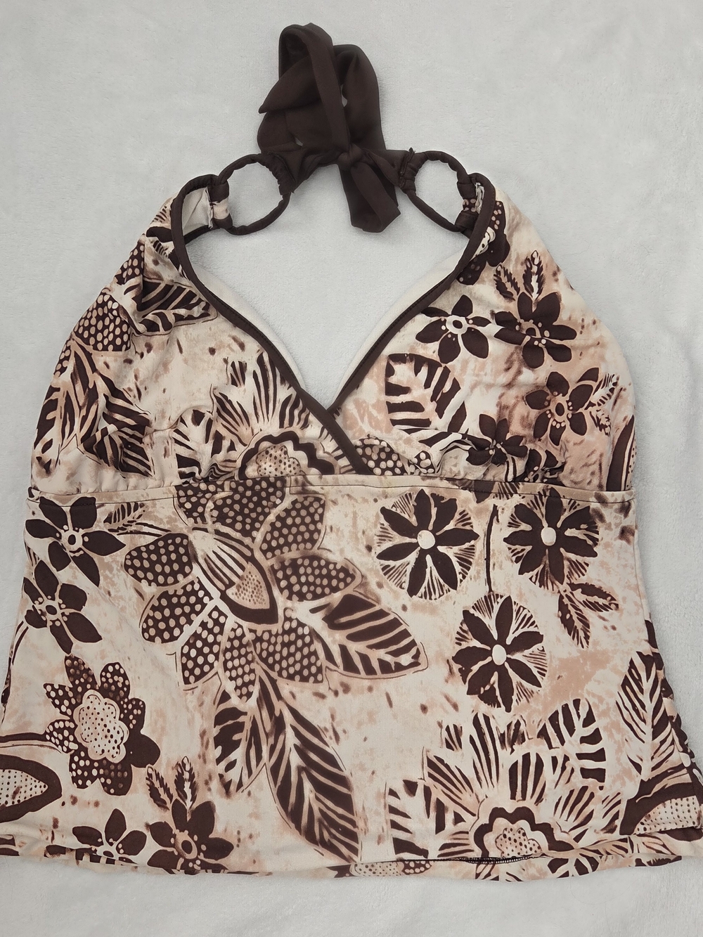 Catalina Plus Size 1X 16W Brown Floral Batik Halter Tankini Swim Top Tropical